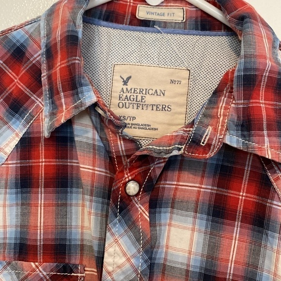 American Eagle Outfitters full snap button up longsleeve plaid pocket shirt xs - Picture 4 of 13